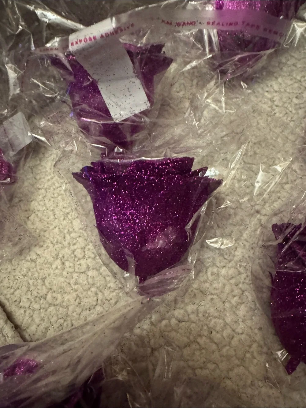 Glitter Purple Rose Flower Picks with Green Floral Stems Wedding Party Birthday